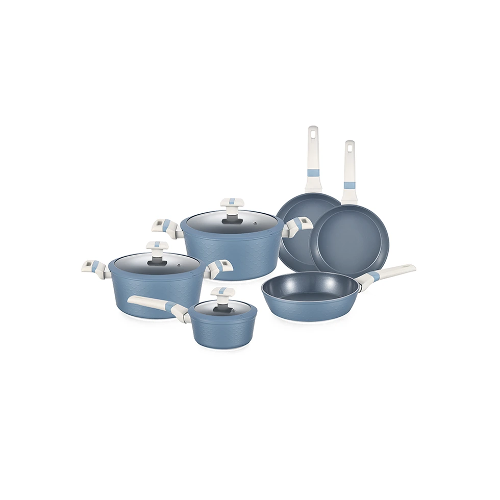 Patent Design Mermaid Blue Color Forged Aluminum Non-Stick Cookware Set